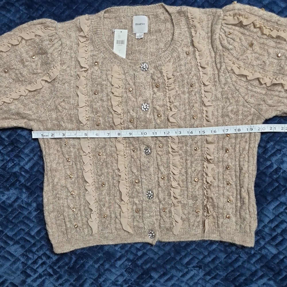 Anthropologie Maeve Short Sleeve Embellished Ruffle Cardigan Size L, New! - Picture 11 of 14